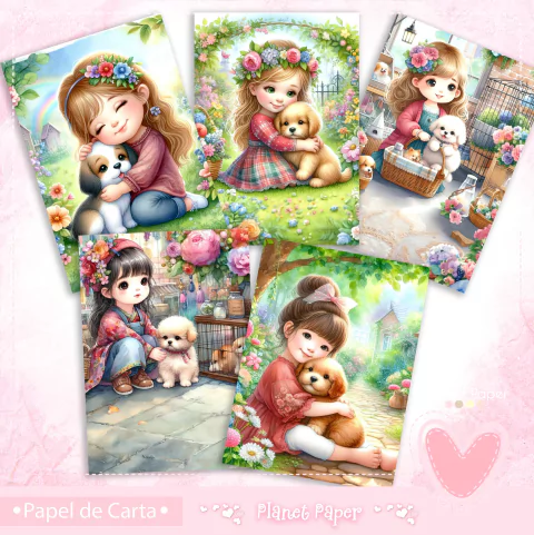 Papéis de Carta Menininhas e Pets (5 Modelos)