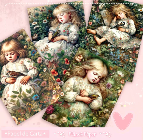 Papéis de Carta Menininhas e Passarinhos Vintage (4 Modelos)
