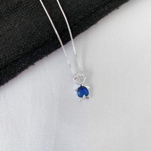 Colar feminino filho menino zircônia azul prata 925