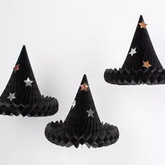 Adornos de sombrero de bruja con forma de panal