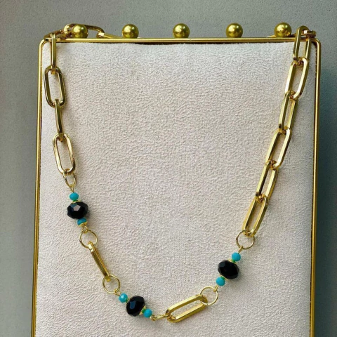 Colar Pedras Lapidadas e Cristais Beatrice