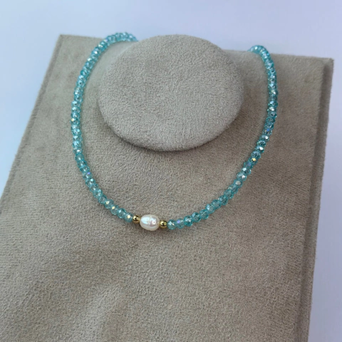 CHOKER CRISTAL PÉROLA AZUL ACQUA