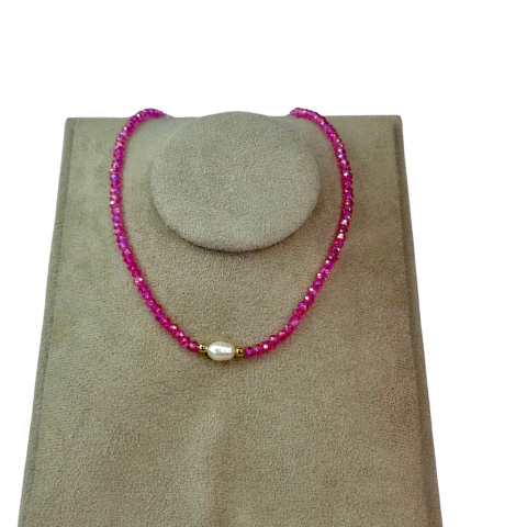 Choker cristal pérola pink