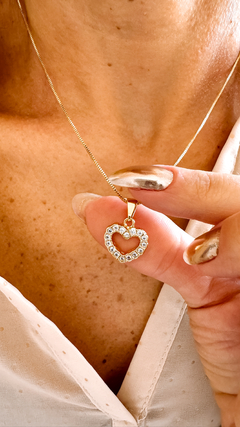 Colar Coração Cravejado Dourado - Sou Linda Semijoias