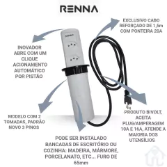 Torre de Tomada Renna Automática 2 Tomadas Branca - loja online