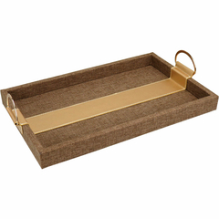Bandeja em MDF Couro Sintético e Alças em Metal Dourado