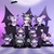 Figuras coleccionables de Kuromi en estilo Halloween, presentadas en cajitas sorpresa, con diseños en tonos morados y negros.