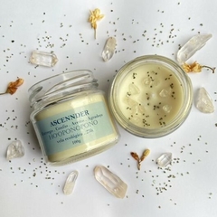Vela Aromática com Cristais- HO'OPONOPONO - Cristal e Pirita - Jasmim - 100g - Consciência Oitentaeum Orgonites
