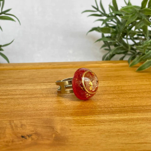 Anel Orgonite - Relacionamento - Quartzo Rosa e Folhas de Ouro