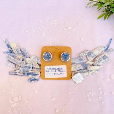 Brinco Arcanjo Miguel - Cianita Azul e Prata - Proteção Física, Astral e Espiritual - comprar online