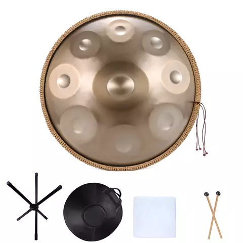 Handpan 9 notas 440Hz com capa, suporte, pano de limpeza e baquetas