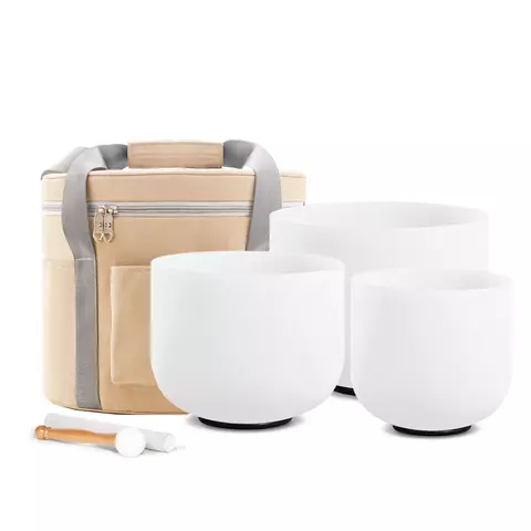 Conjunto de 3 Taças de Cristal de Quartzo (15 cm B, 20 cm F, 25 cm C)