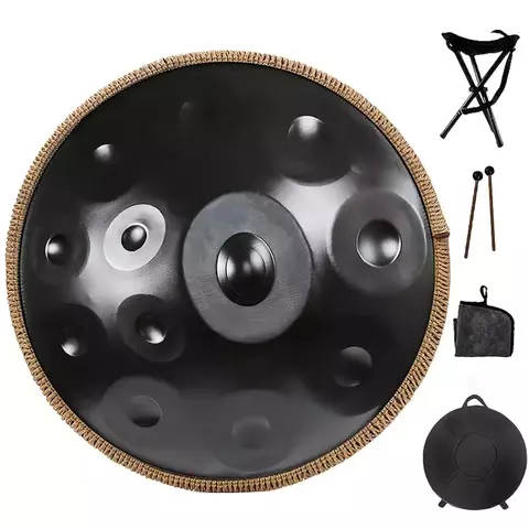 Handpan Hang Drum Preto | 9, 10, 12 ou 14 Notas | Afinação em 432 Hz e 440 Hz - 56 cm
