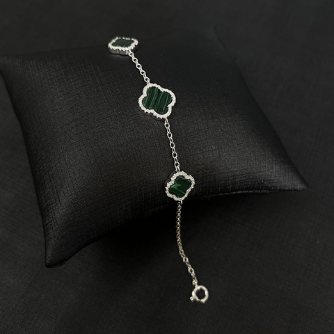 Pulseira 3 Trevos Verde Cravejada - Prata 925 - comprar online