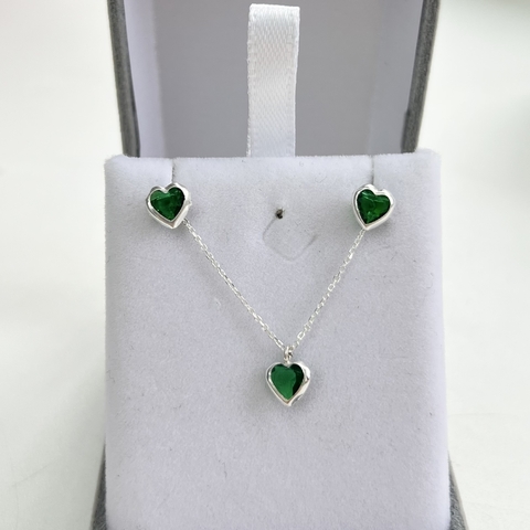 Conjunto Zircônia Coração Verde 45cm em Prata 925 - comprar online