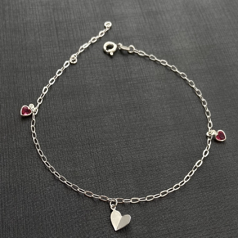 Tornozeleira Coração e Zircônia 2mm - Prata 925 - comprar online