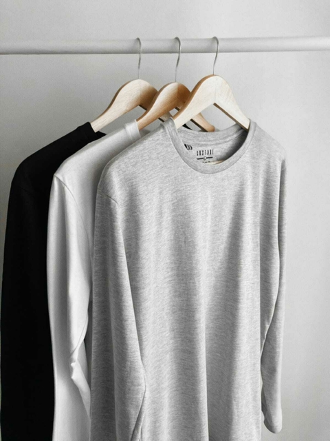 3 REMERAS MANGA LARGA BASICAS | blanca | gris | negra