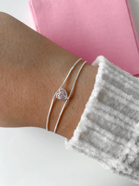 Pulseira Dupla com Mini Coração de Cristal Elegante