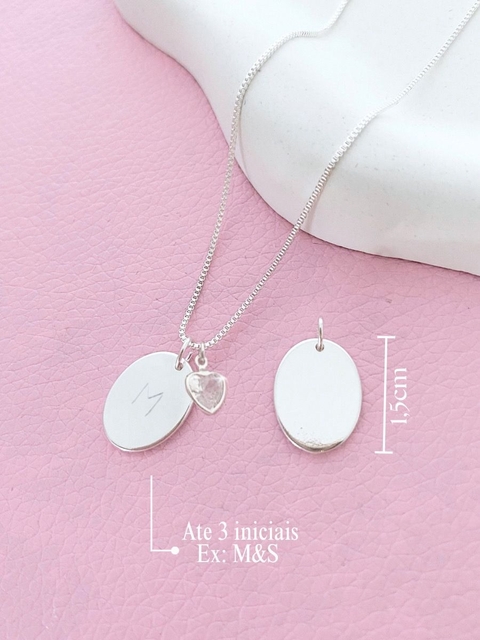 Colar medalha oval personalizavell com iniciais - prata - comprar online