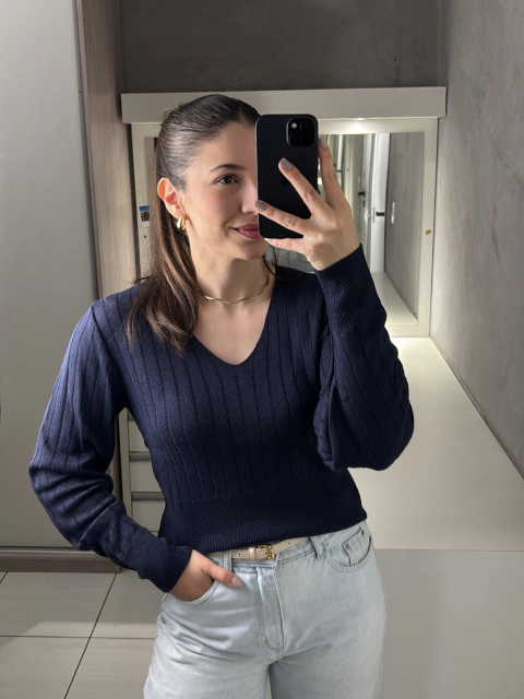 Blusa Canelada Gola V - comprar online