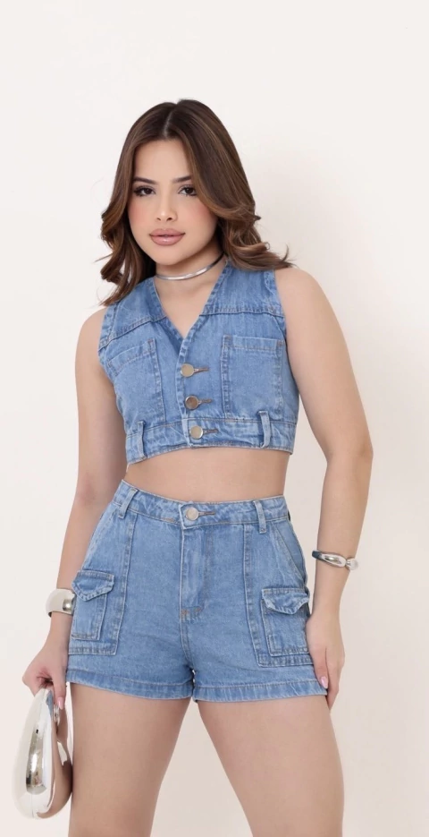 Conjunto colete jeans - comprar online