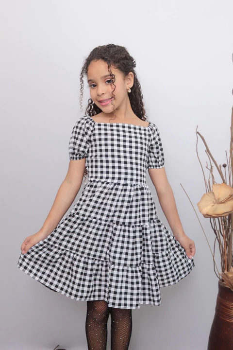 Vestido xadrez preto branco - comprar online