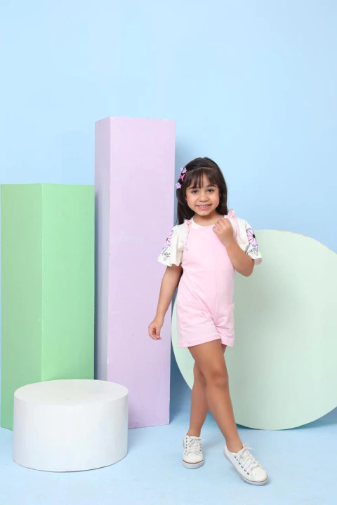 Macaquinho + blusa flor - Rosa - comprar online