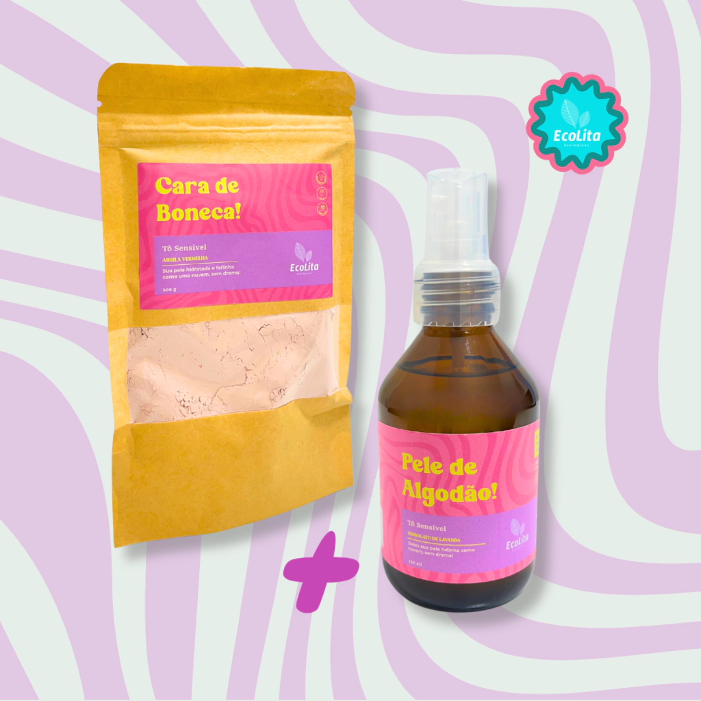Kit Pele de Algodão (Hidrolato de Lavanda) + Cara de Boneca (Argila Vermelha)