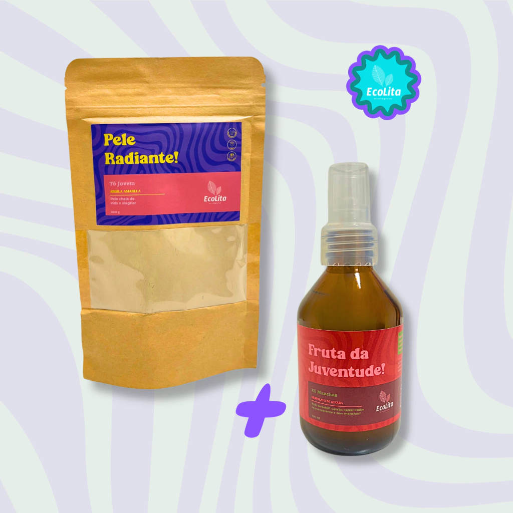 Kit Pele Radiante (Argila Amarela) + Fruta da Juventude (Hidrolato de Goiaba) | Tô Jovem | Vegano