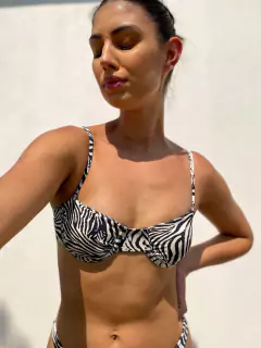 Biquíni Conjunto Enseada Estampa Zebra - Top Aro Drapeado e Calcinha Asa Delta Fina - loja online