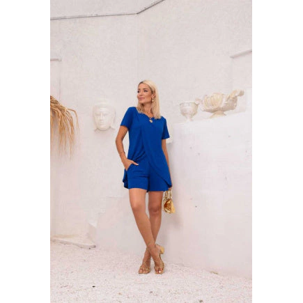 Conjunto de shorts com blusa manga curta e gola redonda Nicole - loja online