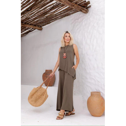 Conjunto de calça pantalona com blusa regata e gola redonda Carmen - GHETTI STORE