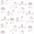 Papel de parede com estampa de árvores, balões e crianças brincando com um ar retrô na cor branco com contorno vermelho