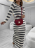 Vestido Florenza Longuete Manga Longa e Gola Redonda em Modal Listras Cinza - comprar online