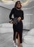 Vestido Thaeme Midi com Fenda Gola Alta Manga Longa em Modal Preto na internet