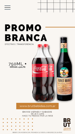 PROMO · BRANCA 750ML + 2 COCA COLAS 1.50LT