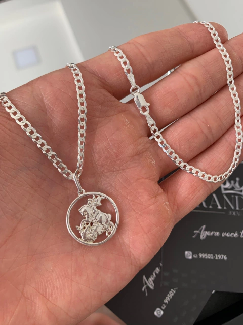 CORRENTE GRUMET - 3MM - 8.3G + PINGENTE SÃO JORGE - 2CM - PRATAS 925