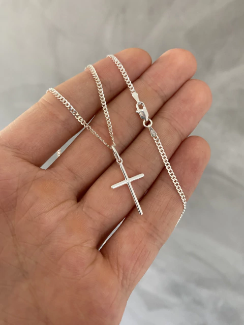 CORRENTE GRUMET - 2MM + PINGENTE CRUZ AGULHA - PRATAS 925 - comprar online