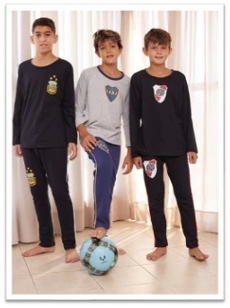 Pijama niño manga larga futbol con escudos River, Boca, AFA 3848 - Jovanna