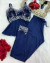 Pijama blusa e calça com renda francesa azul marinho com branco - comprar online
