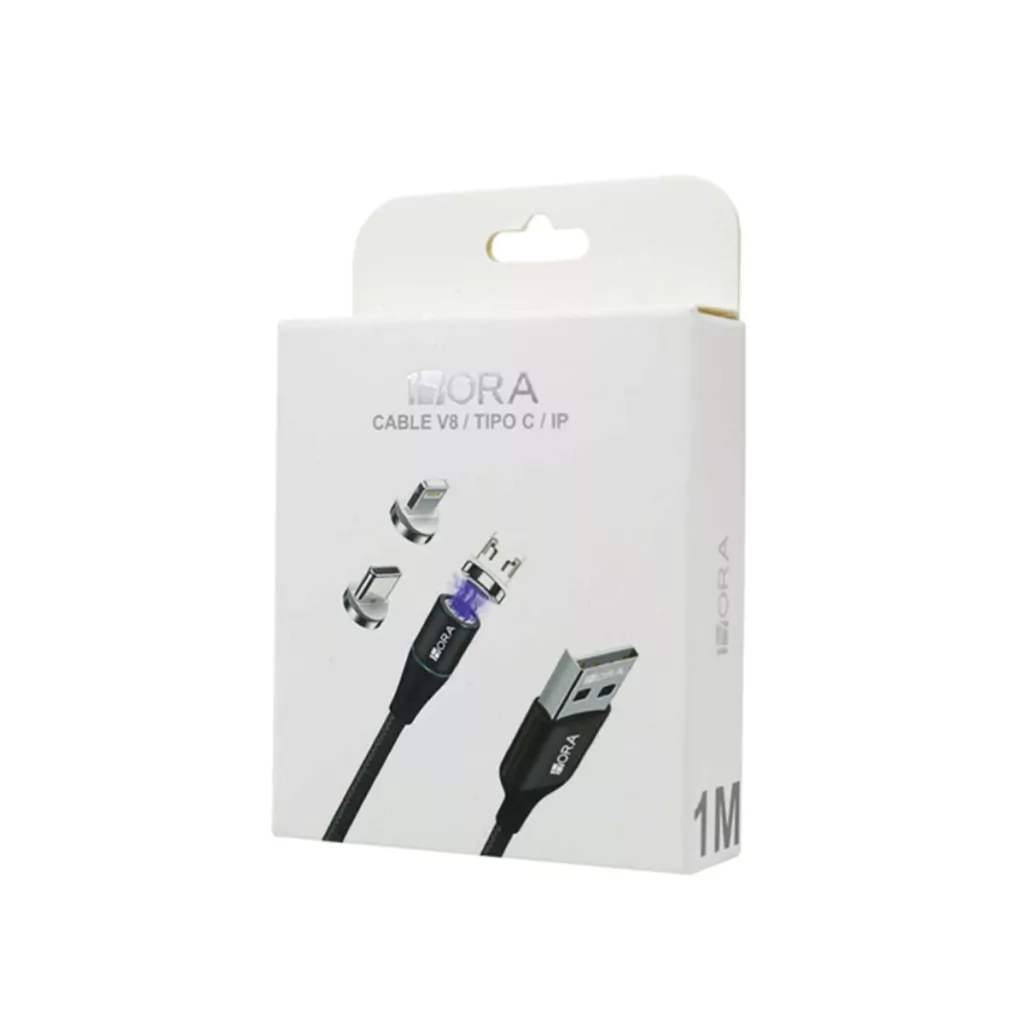 Cable Magnetico 3 en 1 Tipo C,IP, V8, Luz LED 1 Hora negro