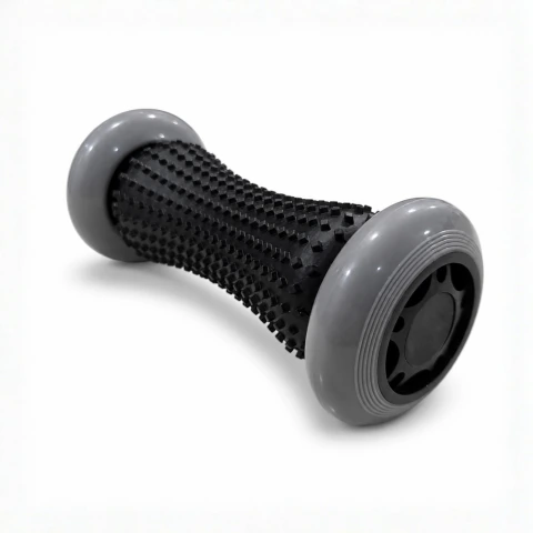 Rolo masajeador de pie de 17 cm color negro y gris, ideal para rehabilitación, yoga y pilates