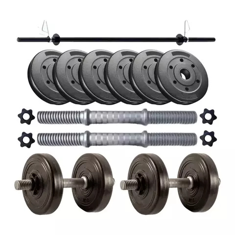 Barra 1,20 M + Mancuernas a Rosca PVC + 30 Kg Discos PVC Planos