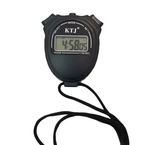 Cronómetro digital negro para entrenamiento deportivo con pantalla LCD y cordón