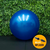 Pelota de esferodinamia azul de 85 cm con inflador incluido sobre un fondo de plantas verdes.
