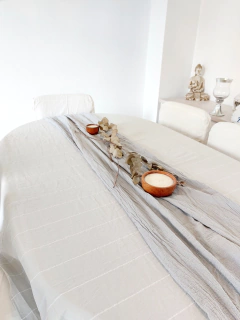 2,5m Mantel gris perla rayas blancas en internet