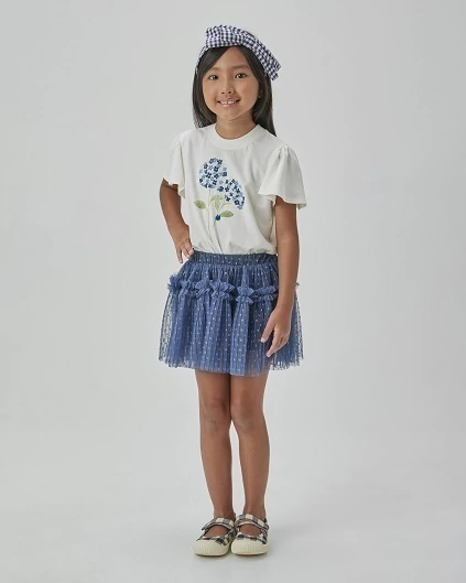 CONJUNTO BLUSA DE ALGODÃO COM SILK MANGA COM SIANINHA E SAIA RODADA DE TULE - comprar online