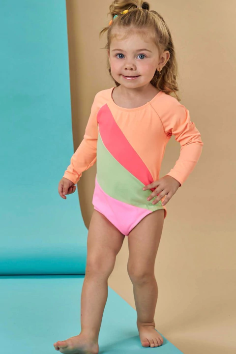 MAIÔ PRAIA PISCINA MANGA LONGA COM PROTEÇÃO UV 50+ INFANTI