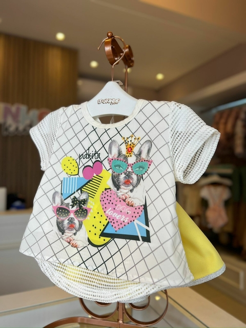 CONJUNTO CAMISETA TELA E SAIA AMARELA'