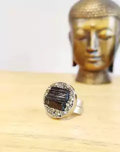 Anillo circular Pirita y Turmalina - comprar online